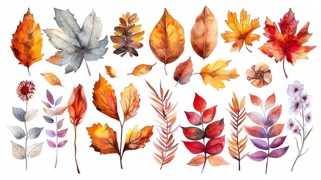 Watercolor autumn leaves and branches clipart set. Perfect for fall decor, invitations, and more.