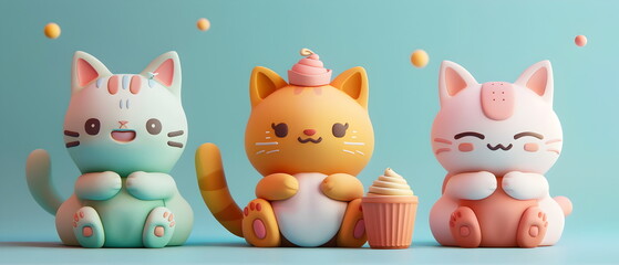 3D clay, Adorable clay pet dolls ,muted pastels, Blender 3d, Easter bunny with colorful eggs and cute , kawaii pets model, dolls decorations