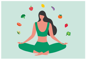 Healthy woman holding healthy food bowl vector illustration. Healthy lifestyle, world food day and vegan food concept
