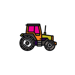 Original vector illustration. Contour icon of a tractor on wheels, for agricultural and industrial purposes.