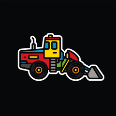 Original vector illustration. Contour icon of a bulldozer on wheels.