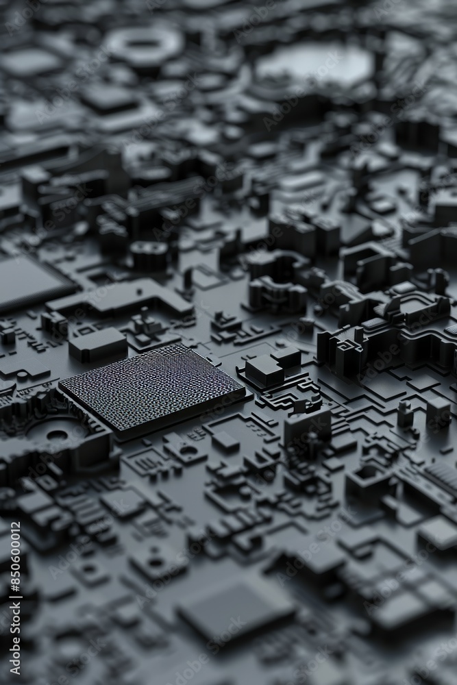 Poster detailed close up of microchip circuits with ethereal glow for enhanced search relevance