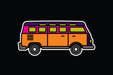 Original vector illustration. An old travel van. A contour icon.