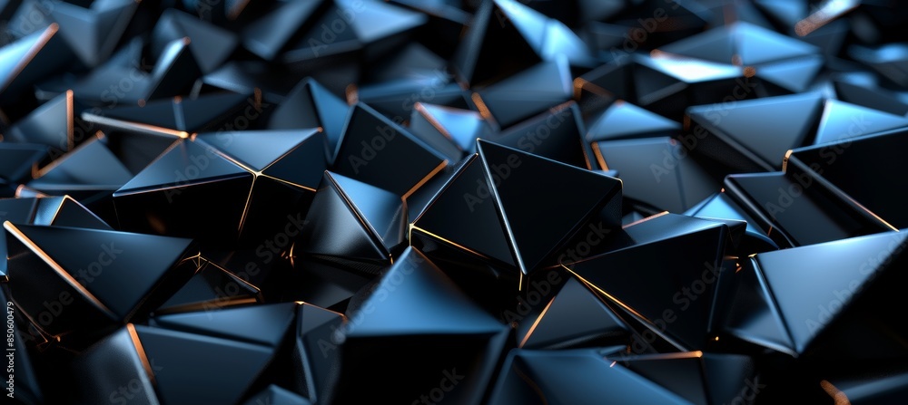 Poster shimmering pixel triangles on deep blue gradient mesmerizing geometric pattern