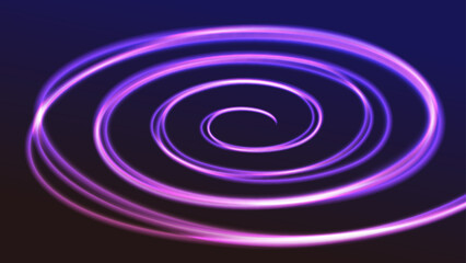 Glowing neon spiral. Sparkle on the dark background.