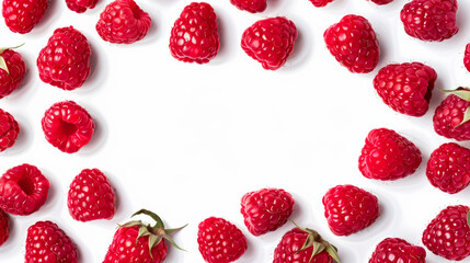 Raspberry Fruit Frame with Central White Text Area on White Background