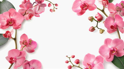Elegant Orchid Floral Border with Central White Space for Text on White Background