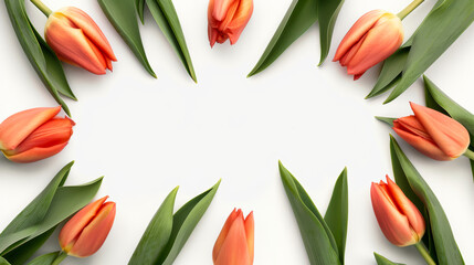 Obraz premium Elegant Tulip Floral Frame with Central Text Space on White Background