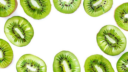 Fototapeta premium Watercolor Kiwi Fruit Frame with Central White Text Area on White Background