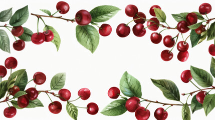 Vibrant Cherry Watercolor Border with Center White Text Space on White Background