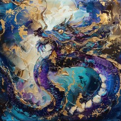 Obraz premium Abstract painting of a dragon with vibrant colors and swirling patterns.