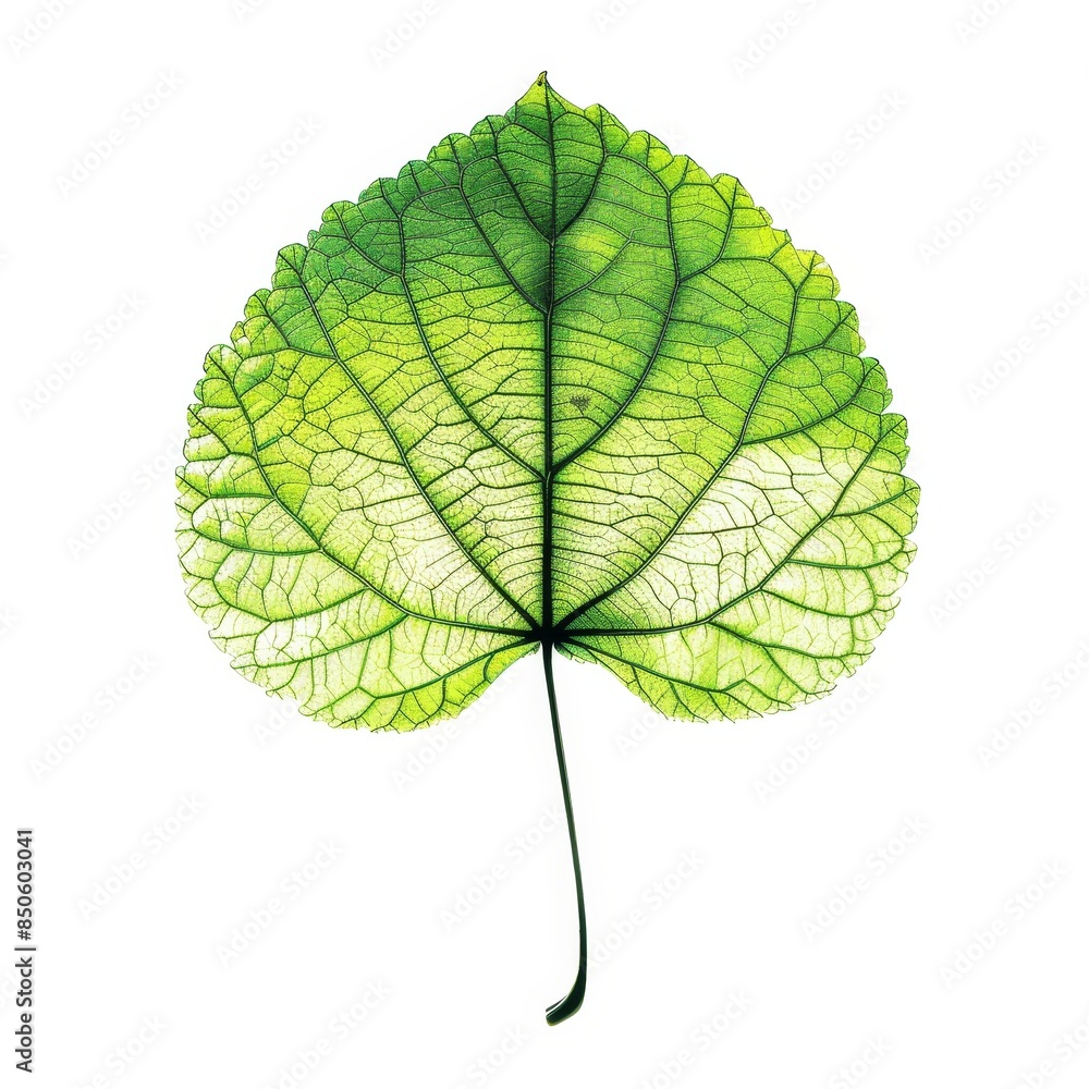 Poster macro capture of green leaf veins on white backdrop, minimalist design with shallow depth of field