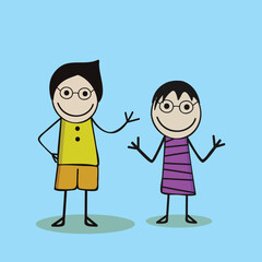 Cartoon Girl and Boy Wearing Stylish Clothes in the Mood of  Dancing and Playing.
