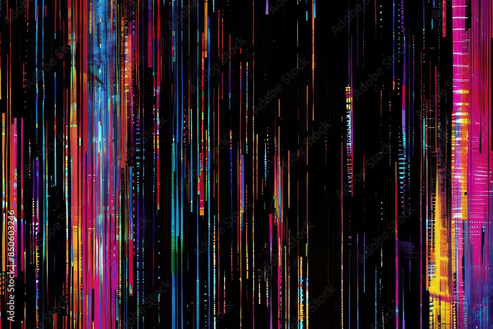 Poster on a dark background, glowing lines appear on a display damaged by a digital error.