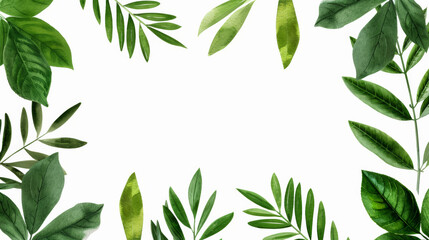 Antique Botanical Leaf Watercolor Border with Blank Text Space on White Background