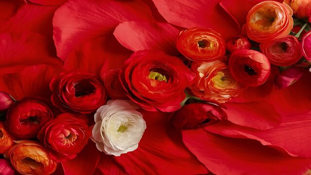 Floral background of red petals and ranunkulyusa