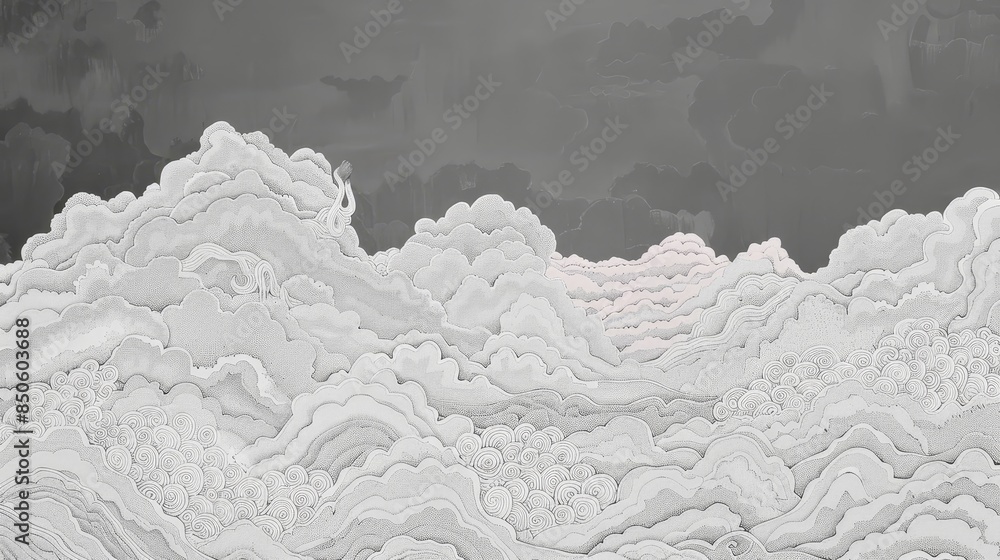 Poster abstract cloud formation with swirling patterns - a detailed depiction of clouds with swirling patte