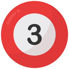Billiard ball number three red color flat icon isolated on white background.