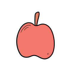 Hand drawn cartoon red apple on white background.