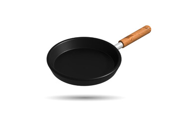 black fry pan over white background, 3d render