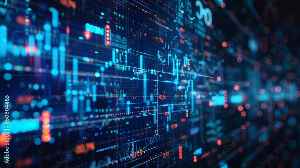 Aufkleber graph chart report statistic financial business technology hologram concept. 3d rendering. financial