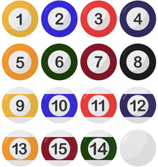 Set of billiard balls flat icon isolated on white background.