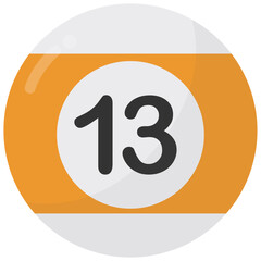 Billiard ball with number thirteen flat icon isolated on white background.