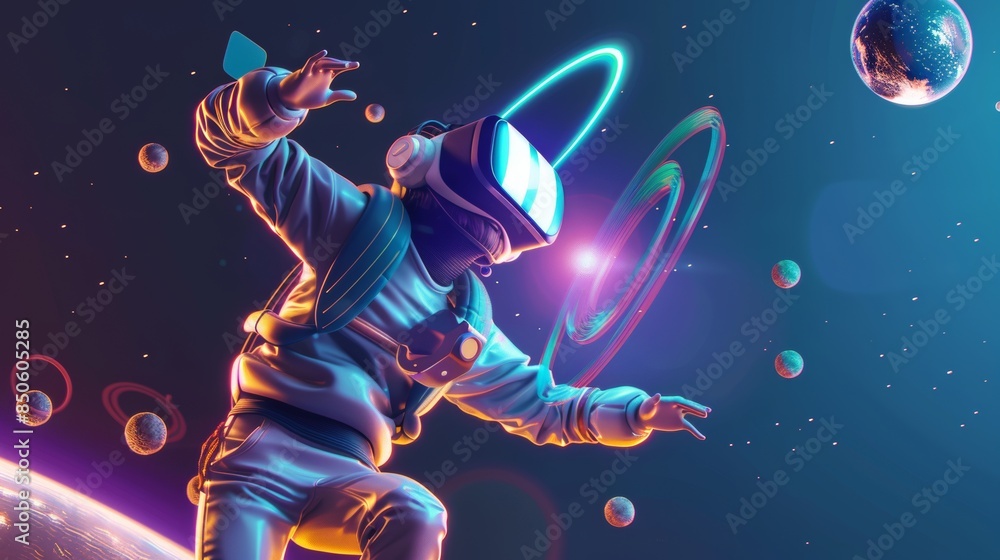 Poster an innovative connection to global blockchain experiences network using metaverse technology. 3d ren