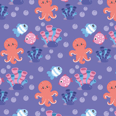 Summer seamless pattern with sea and fishes