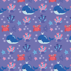 Seamless summer sea pattern with fish