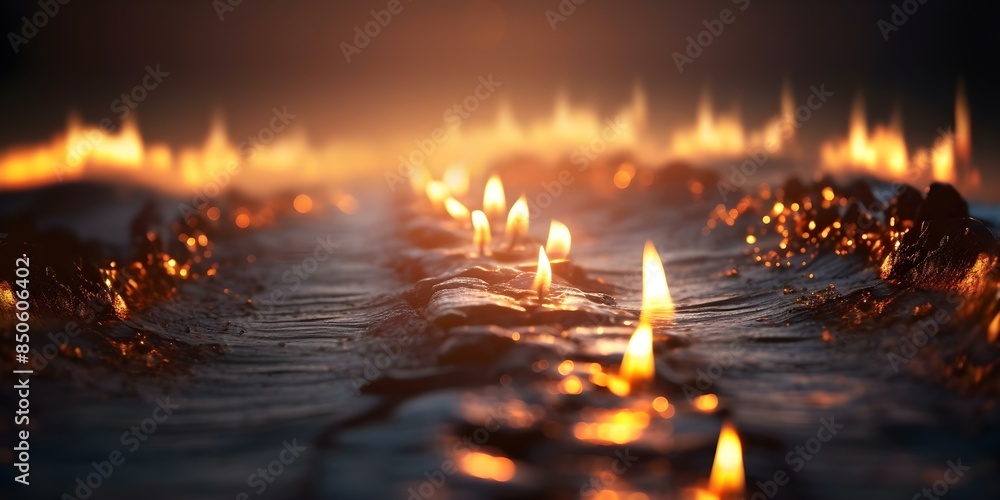 Poster road splitting into paths one illuminated path symbolizing right way to success. concept success, de
