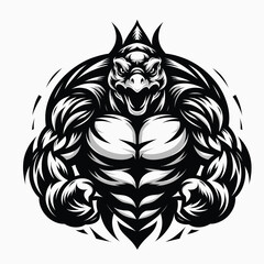 king turtle mascot logo in black and white silhouette