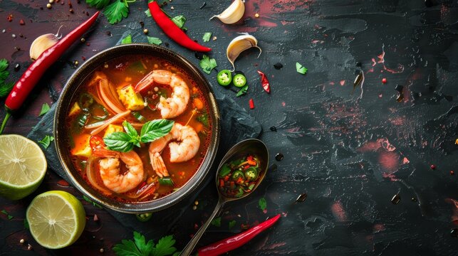 Traditional Thai soup - Tom yam, spicy asian food