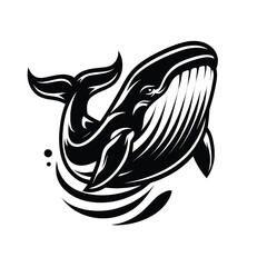 Illustration of a fierce whale in black and white