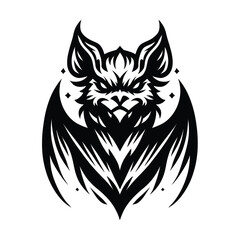 Illustration of a fierce bat in black and white