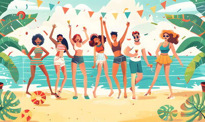 Teenagers doing holiday activities happily and having fun