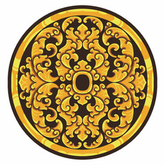 Isolated ornamental design. Ornamental elements for your designs. Black and gold colors. Floral carving decoration for postcards, invitations, social media or wedding.
