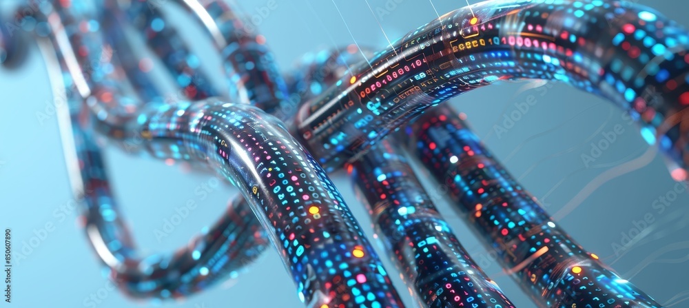 Poster illuminated data cables transferring information in the background for seamless data transfer