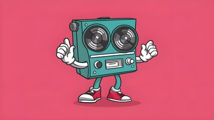 Fototapeta premium Cheerful Retro Boombox Character from the 60s - Adorable Music Player Design