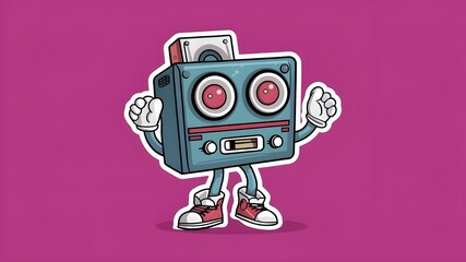 Cheerful Retro Boombox Character from the 60s - Adorable Music Player Design