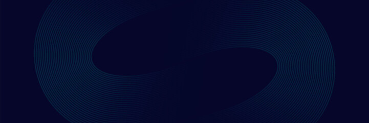 Modern dark blue abstract horizontal banner background with glowing geometric lines. Shiny blue diagonal rounded lines pattern. Futuristic concept. vector, eps10.