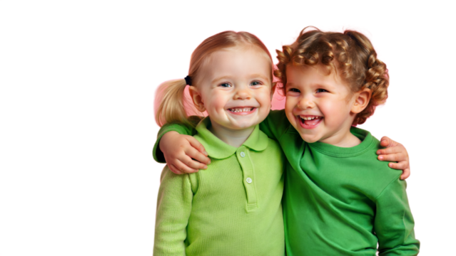 A heartwarming portrait capturing the special bond and affection between two siblings, showcasing their closeness and playfulness.