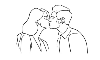 Guy kisses girl continuous line art drawing isolated on white background. Vector illustration