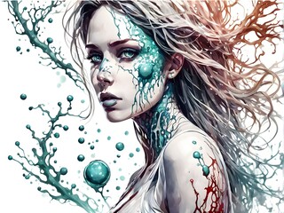 a women with bacterial art style isolated on white