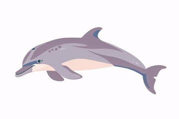 Obraz premium Playful 64-Bit Dolphin Illustration in Flat Style on White Background