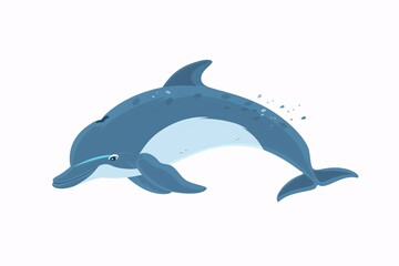 Playful 64-bit Dolphin Illustration in Flat Design Isolated on White Background