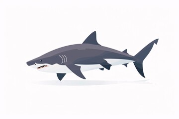 Fototapeta premium Smiling 64-bit Shark Illustration in Playful Flat Design on White Background