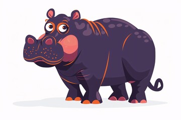 Fototapeta premium Adorable 64-Bit Hippopotamus Illustration in Flat Design on White Background