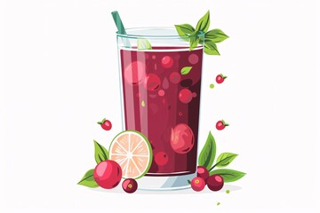 Refreshing 64-Bit Cranberry Juice Illustration in Cute Flat Design on White Background