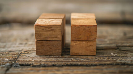 Wooden blocks arranged to form a versus sign, indicating competition or comparison.